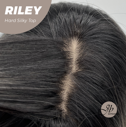 JBEXTENSION 21 Inches Scalpiana Dark Blonde with Dark Root 3.5X4 Hard Silky Top Natural Scalp Effect Wig with Bangs RILEY