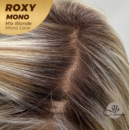 JBEXTENSION ROXY MONO Full Monofilament Handmade Full Lace Full Hand Tied Wig 19 Inches Mix Blonde Mono Lace Handmade Futura Fiber Wig with Anti-slip Silicone Strips Glueless Wig ROXY MONO - MIX BLONDE【BENDY EAR TABS】