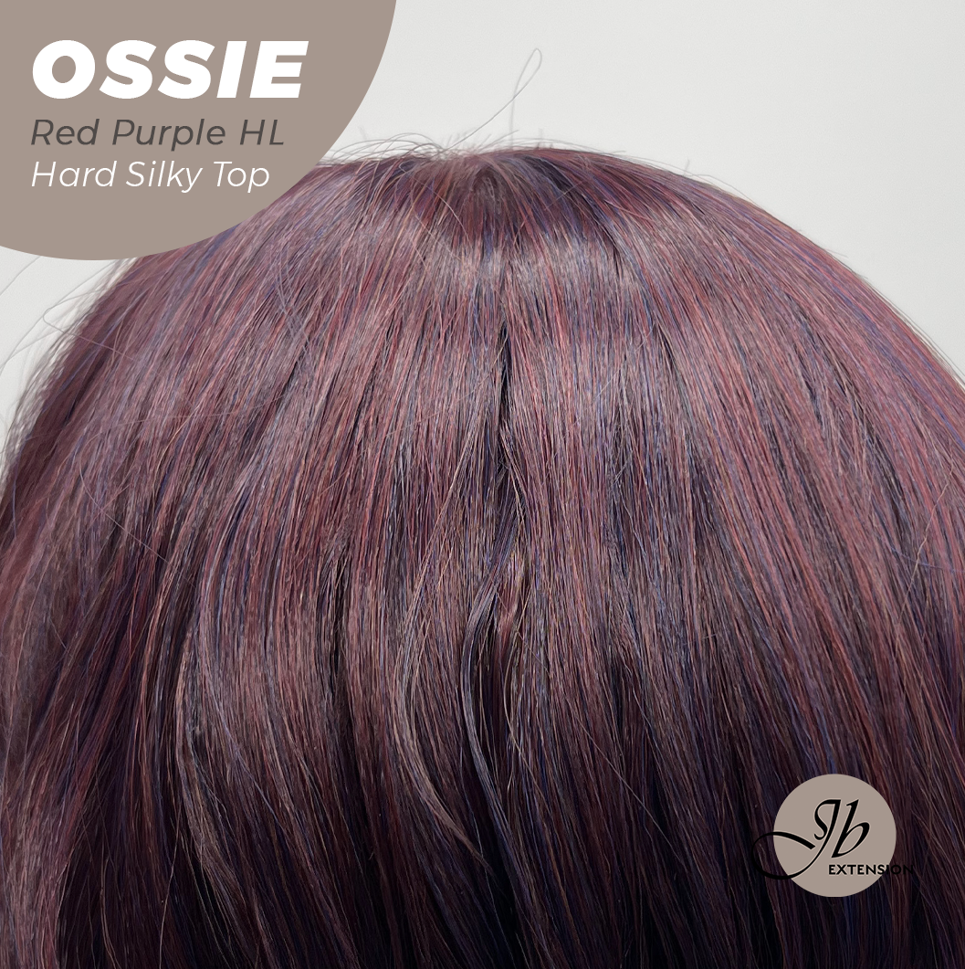 JBEXTENSION 22 Inches Scalpiana Long Wave Red Purple Highlight 3.5X4 Hard Silky Top Natural Scalp Effect Wig with Bangs OSSIE RED PURPLE HIGHLIGHT