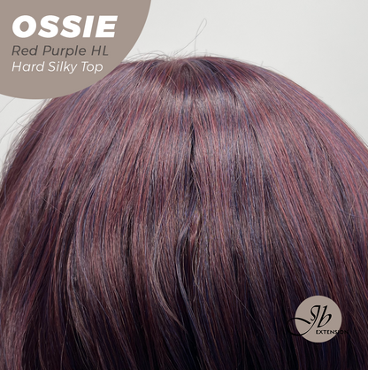 JBEXTENSION 22 Inches Scalpiana Long Wave Red Purple Highlight 3.5X4 Hard Silky Top Natural Scalp Effect Wig with Bangs OSSIE RED PURPLE HIGHLIGHT