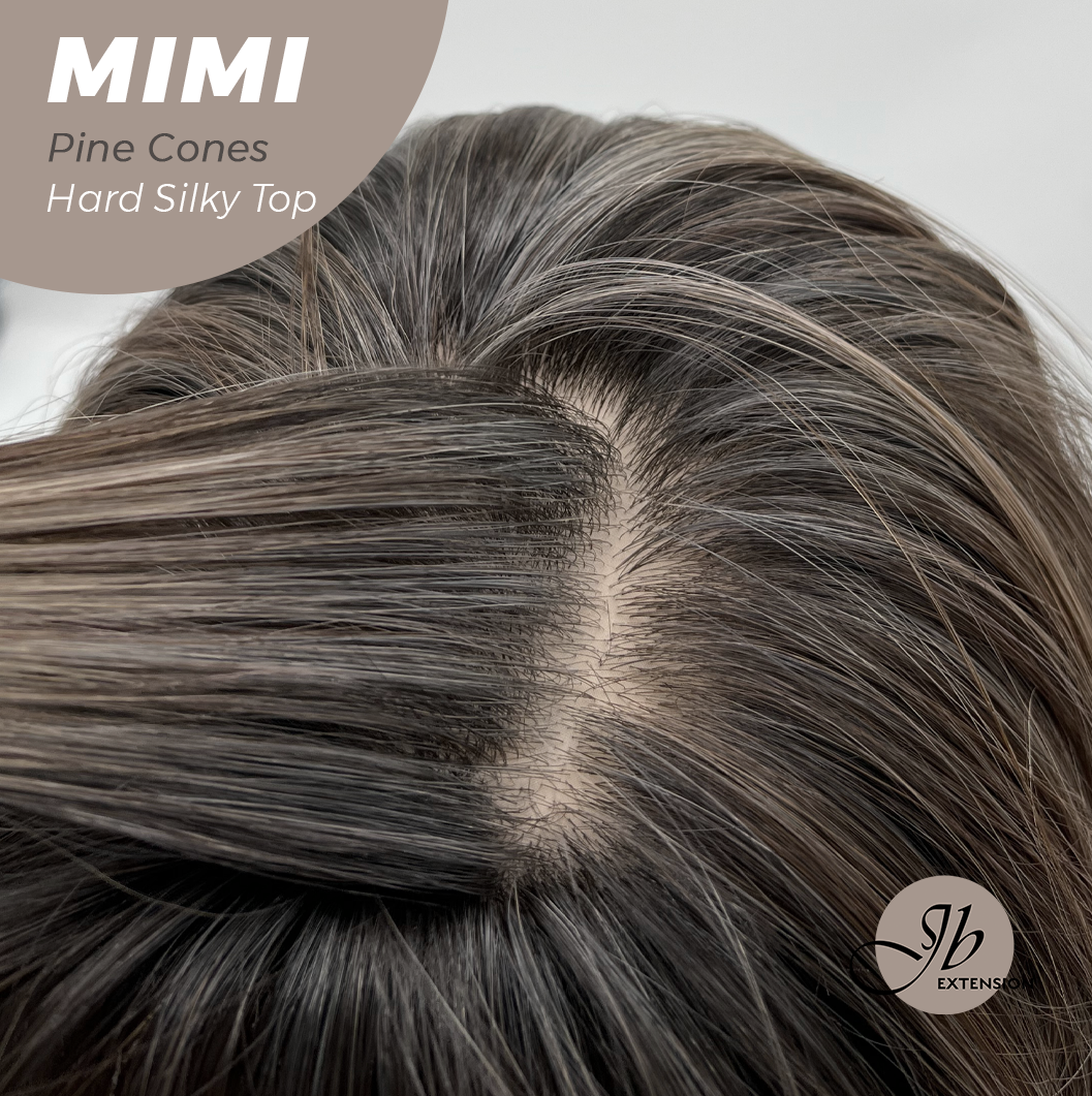 JBEXTENSION 16 Inches Scalpiana 3.5X4 Hard Silky Top Natural Scalp Effect Pine Cones Body Wave Wig with Bangs Wig MIMI SILK TOP - PINE CONES