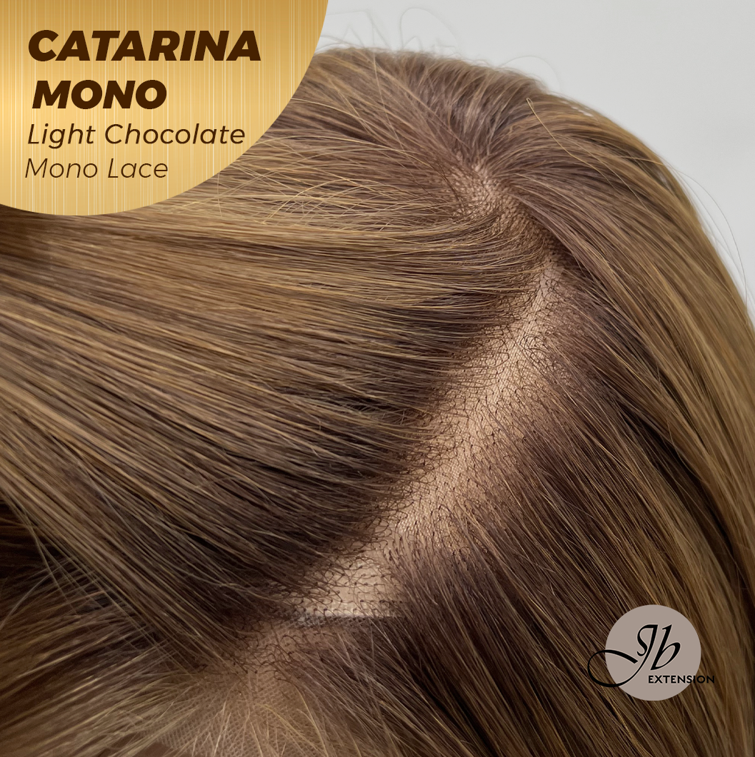 JBEXTENSION CATARINA MONO Full Monofilament Handmade Full Lace Full Hand Tied Wig 13 Inches Light Chocolate Mono Lace Handmade Futura Fiber Wig with Anti-slip Silicone Strips Glueless Wig CATARINA MONO LIGHT CHOCOLATE【BENDY EAR TABS】