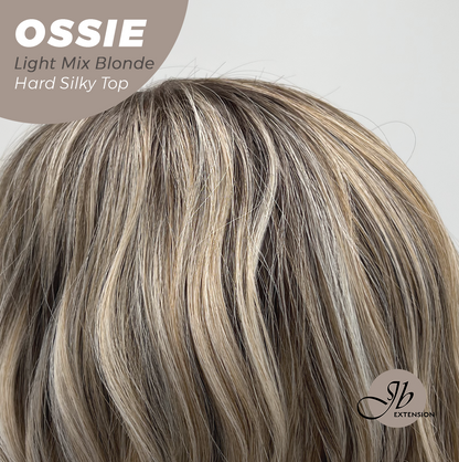 JBEXTENSION 22 Inches Scalpiana Long Wave Light Mix Blonde 3.5X4 Hard Silky Top Natural Scalp Effect Wig with Bangs OSSIE LIGHT MIX BLONDE
