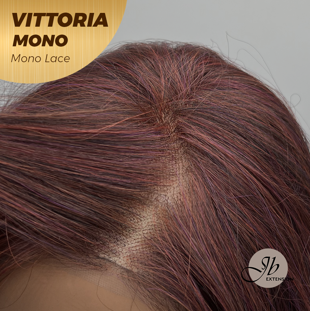 [FINAL SALE] JBEXTENSION VITTORIA MONO Monofilament Handmade Wig 6X5 Full Monofilament Hand Tied Top Wig 16 Inches Dark Red Curly Mono Lace Wig With Anti-slip Silicone Strips Glueless Wig VITTORIA MONO【BENDY EAR TABS】