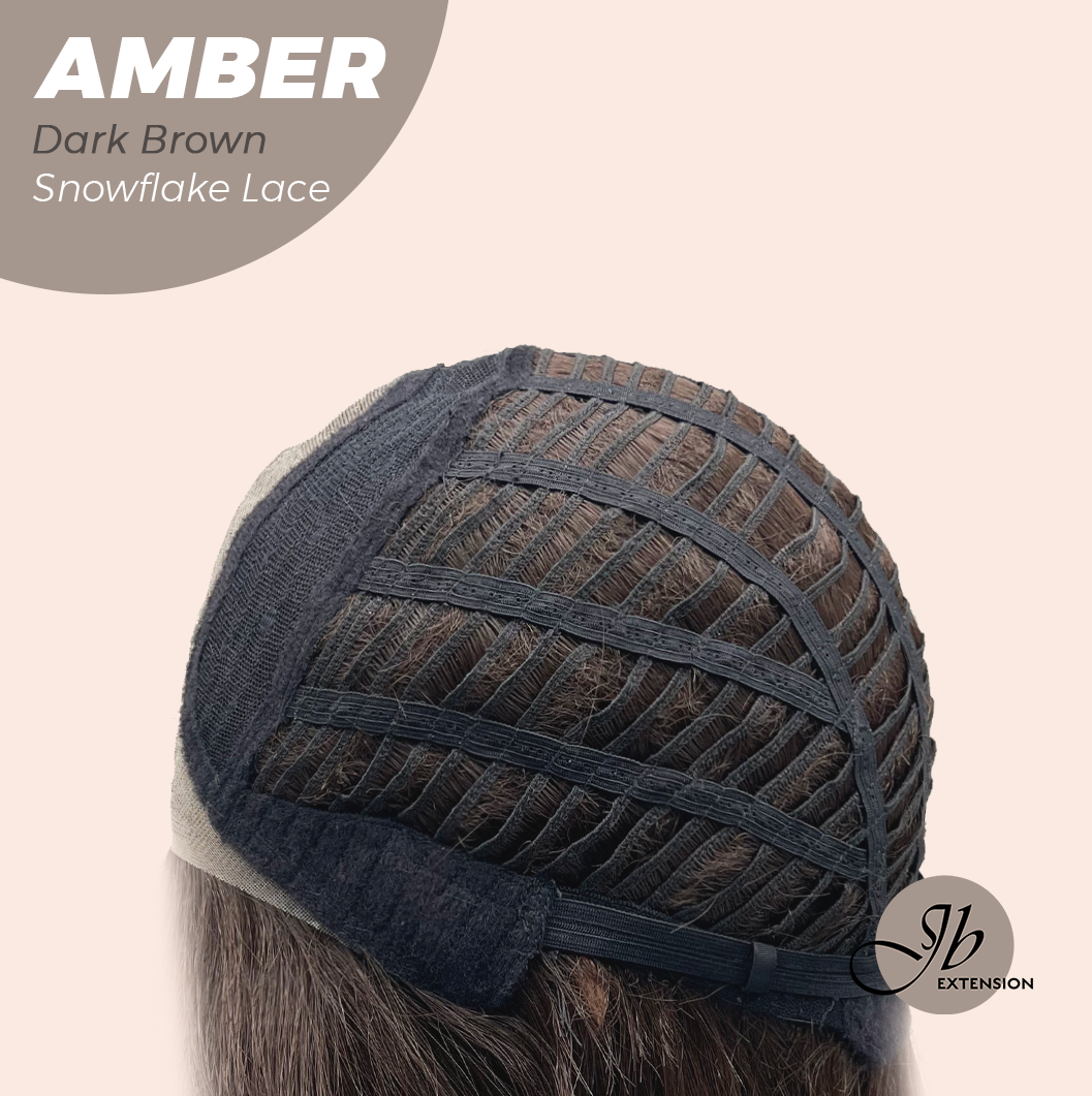 JBEXTENSION 21 Inches Straight Dark Brown Pre-Cut Arc Snowflake Lace Frontlace Glueless Wig AMBER DARK BROWN【BENDY EAR TABS】