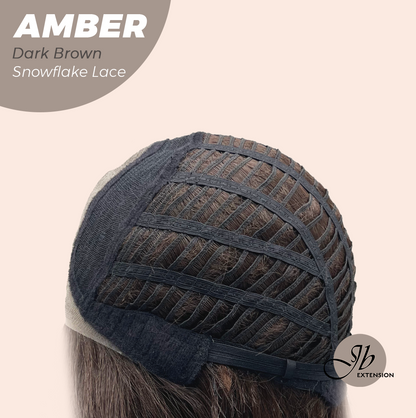 JBEXTENSION 21 Inches Straight Dark Brown Pre-Cut Arc Snowflake Lace Frontlace Glueless Wig AMBER DARK BROWN【BENDY EAR TABS】