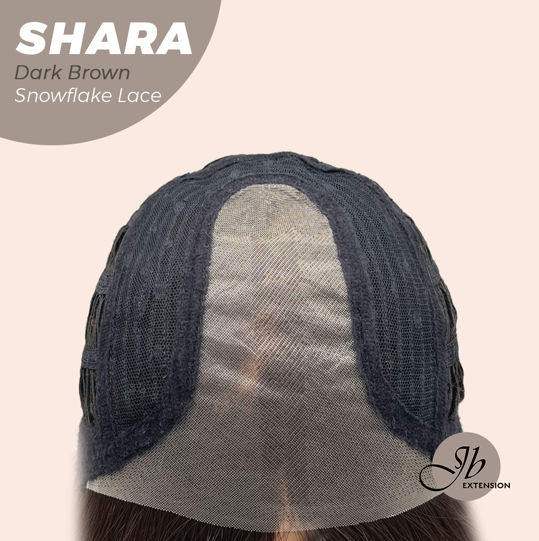 JBEXTENSION 17 Inches Curly Dark Brown Pre-Cut Arc Snowflake Lace Frontlace Glueless Wig SHARA DARK BROWN【BENDY EAR TABS】