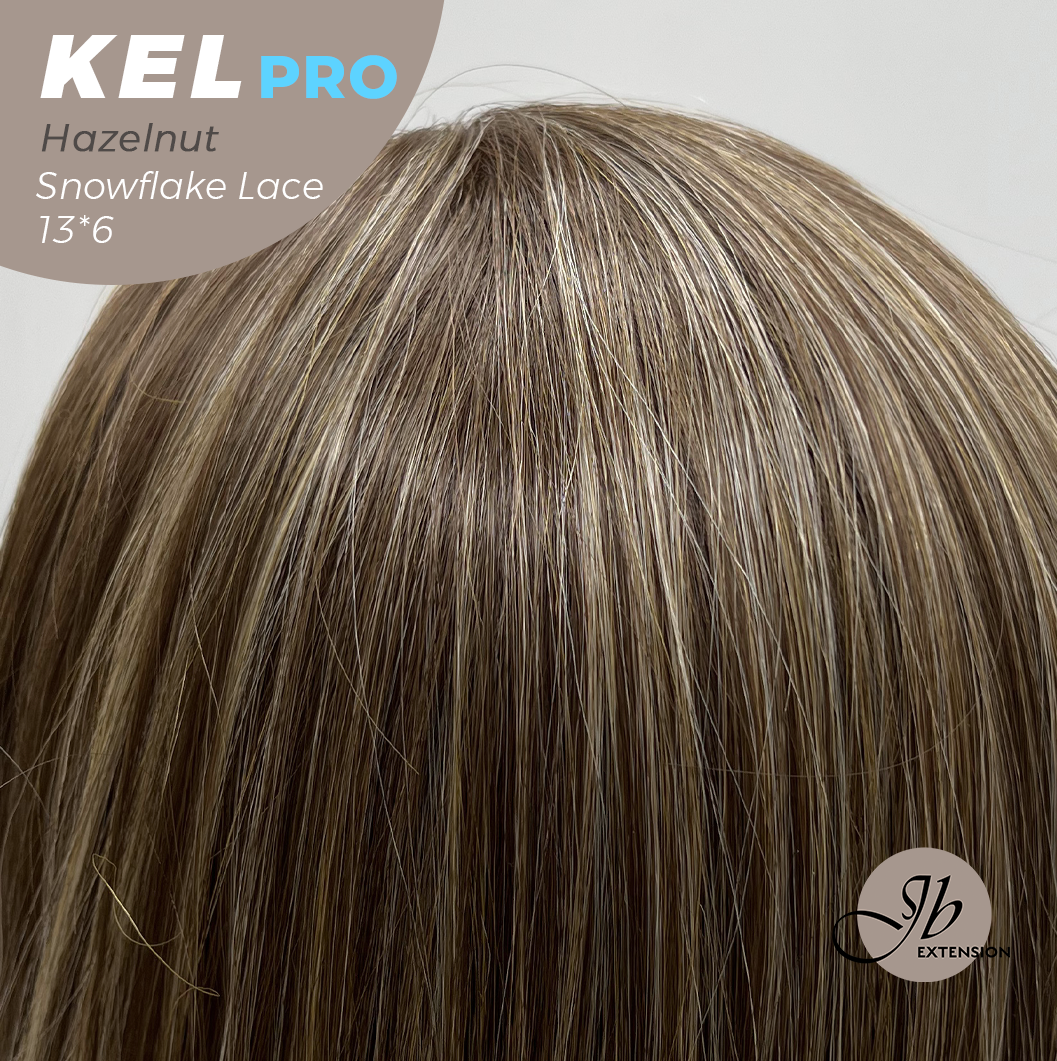 JBEXTENSION 22 Inches Hazelnut Blonde Highlight Pre-Cut 13X6 Free Part Snowflake Lace Frontlace Glueless Wig KEL PRO - HAZELNUT【BENDY EAR TABS】