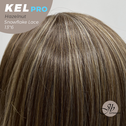 JBEXTENSION 22 Inches Hazelnut Blonde Highlight Pre-Cut 13X6 Free Part Snowflake Lace Frontlace Glueless Wig KEL PRO - HAZELNUT【BENDY EAR TABS】