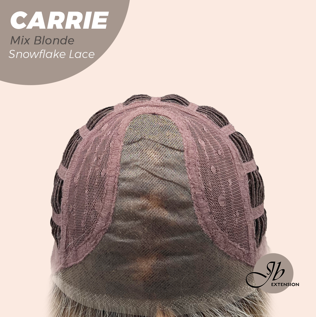 JBEXTENSION 11 Inches Short Hair Mix Blonde Pre-Cut Arc Snowflake Lace Frontlace Glueless Wig with Bangs CARRIE MIX BLONDE【BENDY EAR TABS】