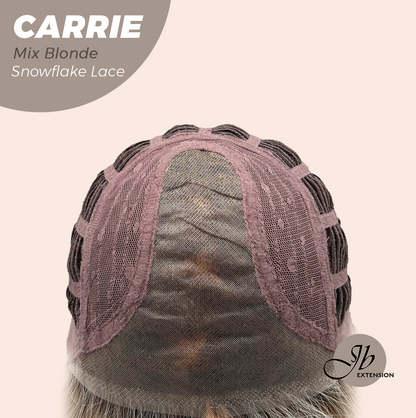 JBEXTENSION 11 Inches Short Hair Mix Blonde Pre-Cut Arc Snowflake Lace Frontlace Glueless Wig with Bangs CARRIE MIX BLONDE【BENDY EAR TABS】