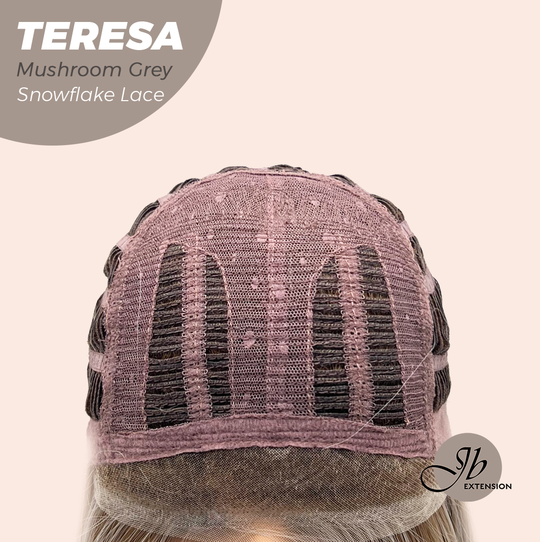 JBEXTENSION 18 Inches Mushroom Grey Pre-Cut Snowflake Lace Frontlace Glueless Wig TERESA MUSHROOM GREY【PERMATEASE】【BENDY EAR TABS】- M/L