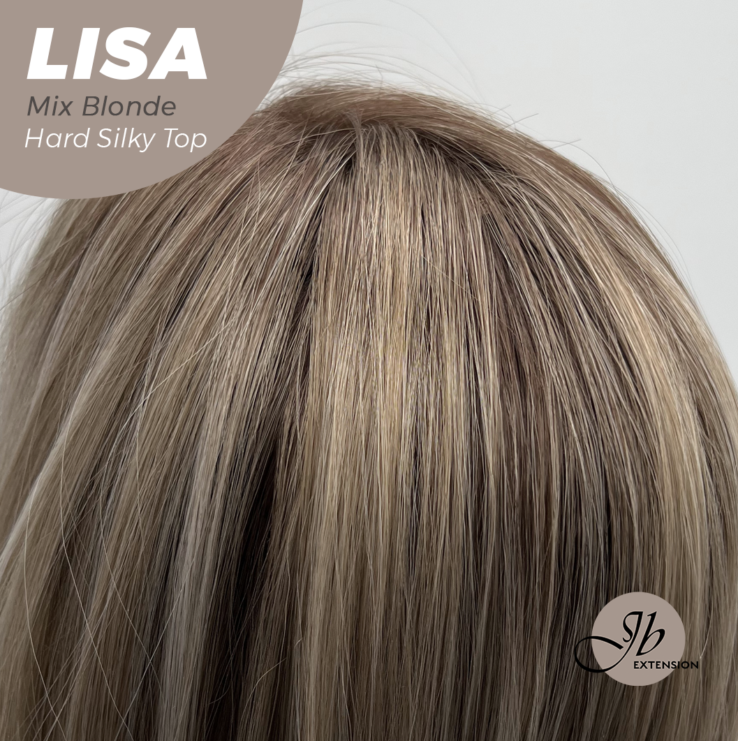 JBEXTENSION 26 Inches Scalpiana Long Curly Mix Blonde 3.5X4 Hard Silky Top Natural Scalp Effect Wig with Bangs LISA MIX BLONDE