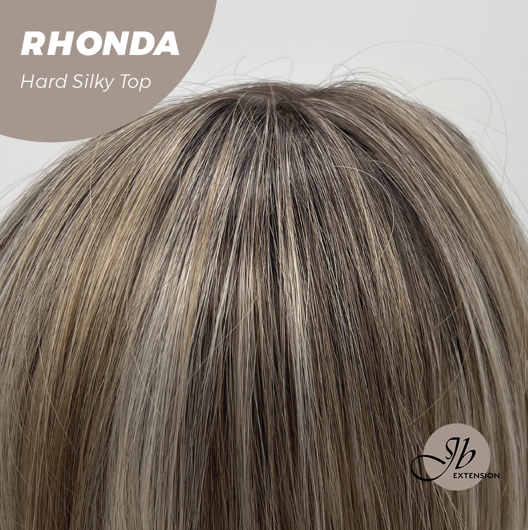 JBEXTENSION 15 Inches Scalpiana Curly Mix Blonde 3.5X4 Hard Silky Top Natural Scalp Effect Wig with Bangs RHONDA