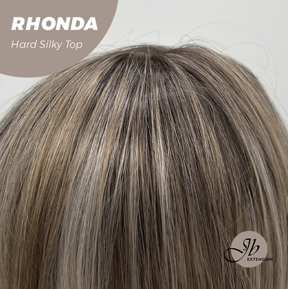 JBEXTENSION 15 Inches Scalpiana Curly Mix Blonde 3.5X4 Hard Silky Top Natural Scalp Effect Wig with Bangs RHONDA