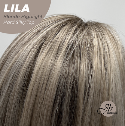 JBEXTENSION 20 Inches Scalpiana Blonde Highlight Wolf Cut 3.5X4 Hard Silky Top Natural Scalp Effect Wig With Bangs LILA BLONDE HIGHLIGHT