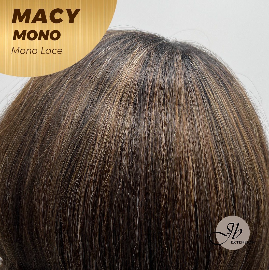 JBEXTENSION MACY MONO Monofilament Handmade Wig 6X5 Full Monofilament Hand Tied Top Wig 18 Inches Curly Ombre Brown Mono Lace Wig with Anti-slip Silicone Strips Glueless Wig MACY MONO【BENDY EAR TABS】