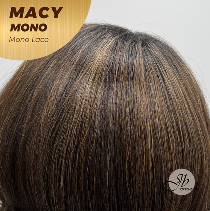 JBEXTENSION MACY MONO Monofilament Handmade Wig 6X5 Full Monofilament Hand Tied Top Wig 18 Inches Curly Ombre Brown Mono Lace Wig with Anti-slip Silicone Strips Glueless Wig MACY MONO【BENDY EAR TABS】