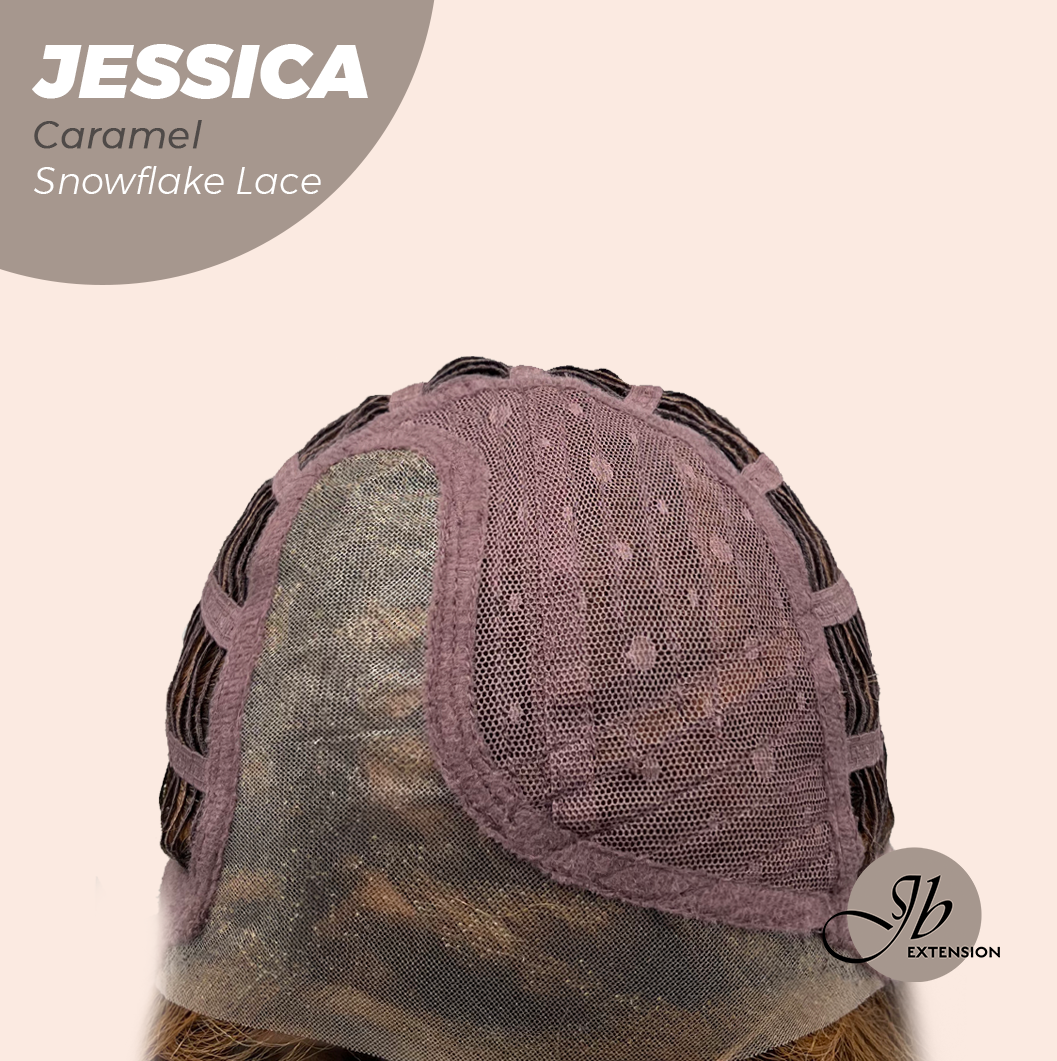 JBEXTENSION 16 Inches Caramel Curly Pre-Cut Side Part Snowflake Lace Frontlace Glueless Wig JESSICA CARAMEL【BENDY EAR TABS】