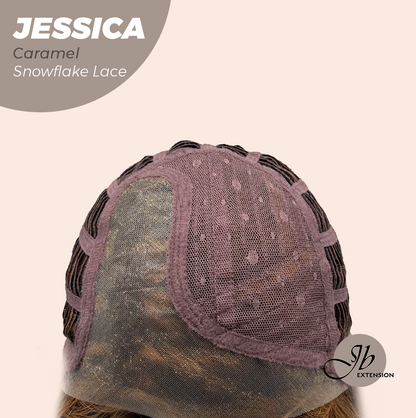 JBEXTENSION 16 Inches Caramel Curly Pre-Cut Side Part Snowflake Lace Frontlace Glueless Wig JESSICA CARAMEL【BENDY EAR TABS】