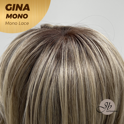 JBEXTENSION GINA MONO Full Monofilament Handmade Full Lace Full Hand Tied Wig 12 Inches Mix Blonde Mono Lace Handmade Futura Fiber Wig with Anti-slip Silicone Strips Glueless Wig GINA MONO【BENDY EAR TABS】
