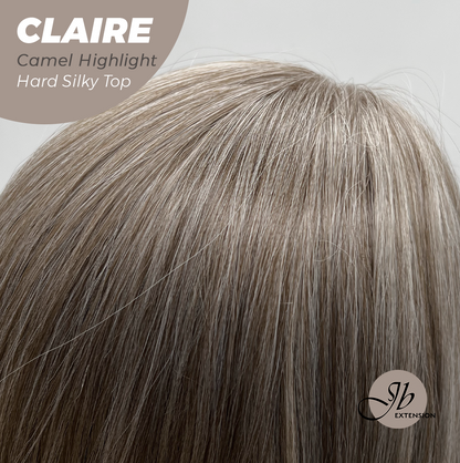 JBEXTENSION 22 Inches Scalpiana Camel Highlight 3.5X4 Hard Silky Top Natural Scalp Effect Women Wig with Bangs CLAIRE SILKY TOP - CAMEL HIGHLIGHT