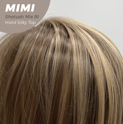 JBEXTENSION 16 Inches Scalpiana 3.5X4 Hard Silky Top Natural Scalp Effect Shatush Mix Blonde Body Wave Wig with Bangs Wig MIMI SILK TOP - SHATUSH MIX BLONDE