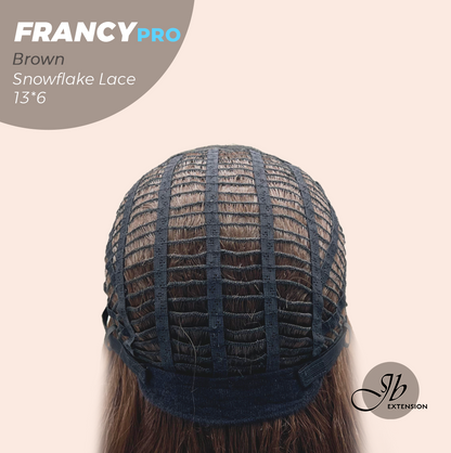 JBEXTENSION 24 Inches Long Wave Brown Pre-Cut 13X6 Free Part Snowflake Lace Frontlace Glueless Wig FRANCY PRO - BROWN【BENDY EAR TABS】