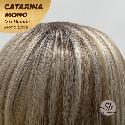 JBEXTENSION CATARINA MONO Full Monofilament Handmade Full Lace Full Hand Tied Wig 13 Inches Mix Blonde Mono Lace Handmade Futura Fiber Wig with Anti-slip Silicone Strips Glueless Wig CATARINA MONO MIX BLONDE【BENDY EAR TABS】