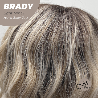JBEXTENSION 12 Inches Scalpiana Wave Light Mix Blonde 3.5X4 Hard Silky Top Natural Scalp Effect Wig with Bangs BRADY LIGHT MIX BLONDE