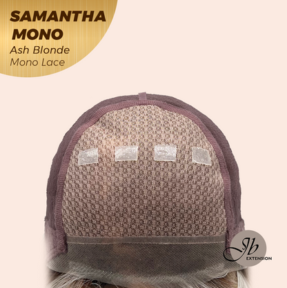JBEXTENSION SAMANTHA MONO Full Monofilament Handmade Full Lace Full Hand Tied Wig 17 Inches Ash Blonde Mono Lace Handmade Futura Fiber Wig with Anti-slip Silicone Strips Glueless Wig SAMANTHA MONO ASH BLONDE【BENDY EAR TABS】