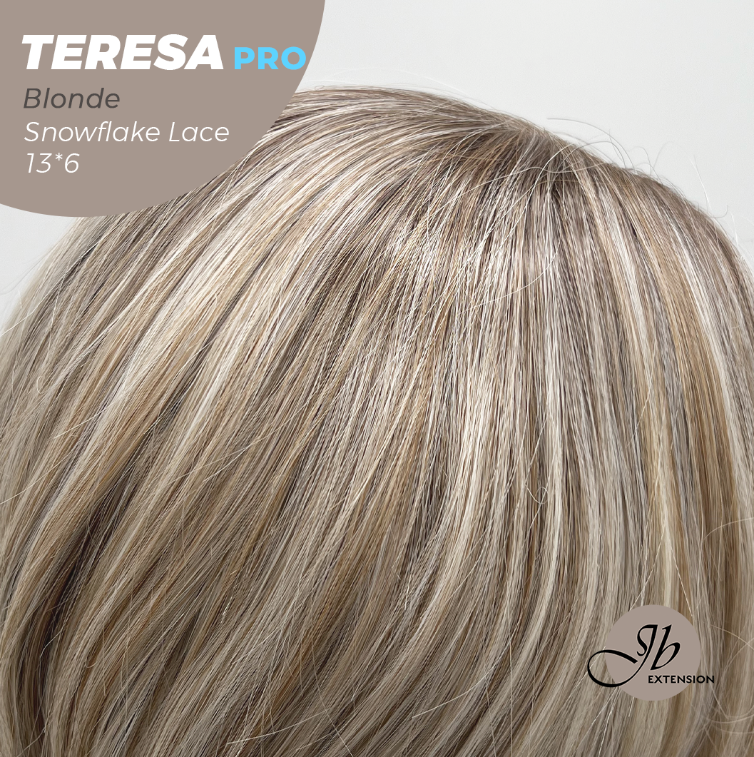 JBEXTENSION 18 Inches Blonde Pre-Cut 13X6 Free Part Snowflake Lace Frontlace Glueless Wig TERESA PRO - BLONDE【BENDY EAR TABS】