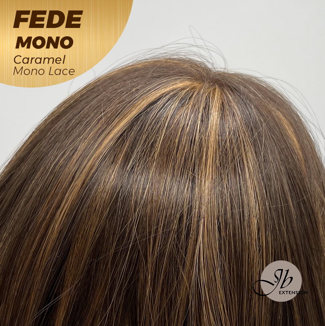 JBEXTENSION FEDE MONO Full Monofilament Handmade Full Lace Full Hand Tied Wig 19 Inches Wave Caramel Mono Lace Handmade Futura Fiber Wig with Anti-slip Silicone Strips Glueless Wig FEDE MONO - CARAMEL【BENDY EAR TABS】
