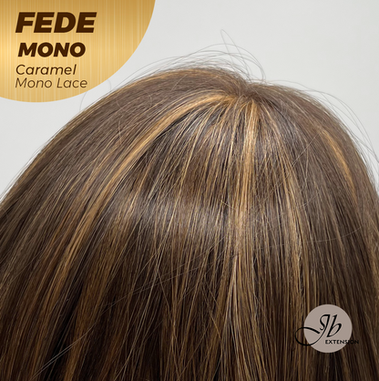 JBEXTENSION FEDE MONO Full Monofilament Handmade Full Lace Full Hand Tied Wig 19 Inches Wave Caramel Mono Lace Handmade Futura Fiber Wig with Anti-slip Silicone Strips Glueless Wig FEDE MONO - CARAMEL【BENDY EAR TABS】