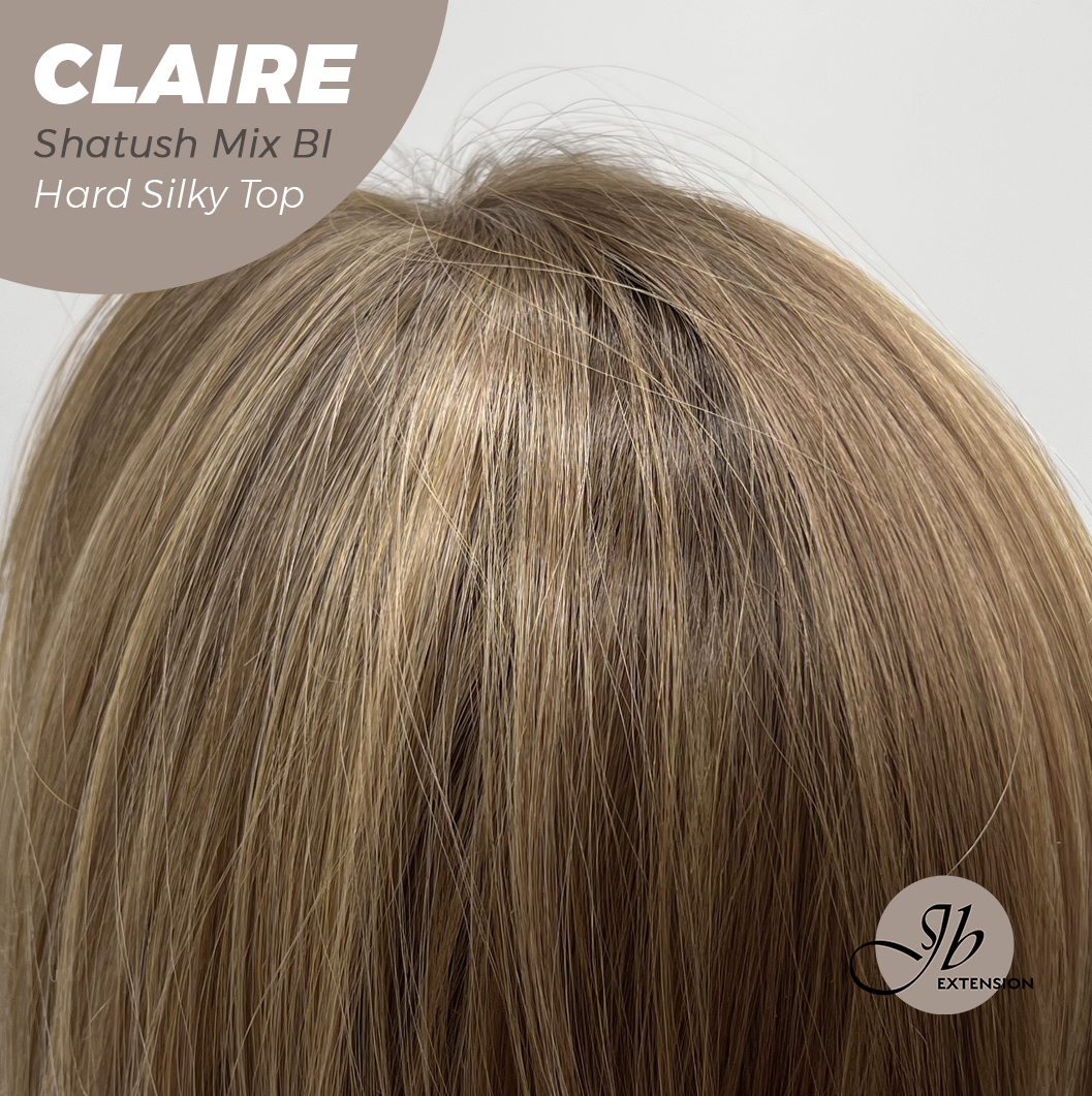 JBEXTENSION 22 Inches Scalpiana Shatush Mix Blonde 3.5X4 Hard Silky Top Natural Scalp Effect Women Wig with Bangs CLAIRE SILKY TOP - SHATUSH MIX BLONDE