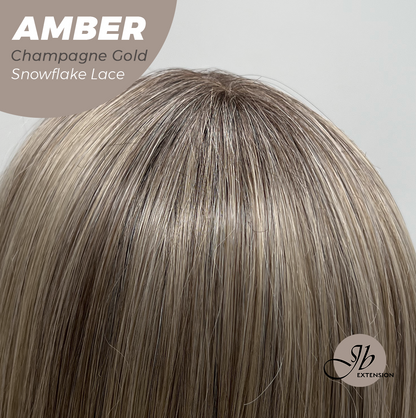 JBEXTENSION 21 Inches Straight Champagne Gold Pre-Cut Arc Snowflake Lace Frontlace Glueless Wig AMBER CHAMPAGNE GOLD【BENDY EAR TABS】