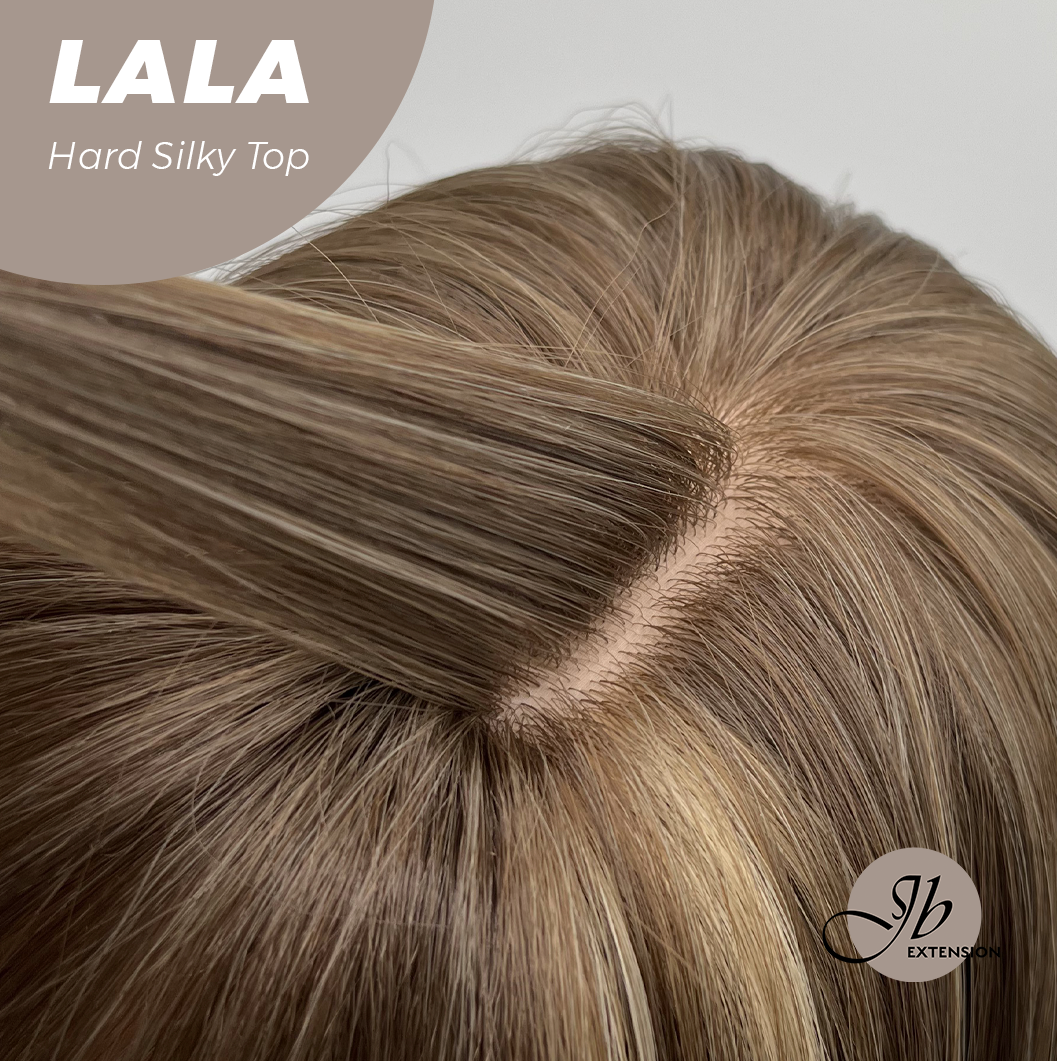 [FINAL SALE] JBEXTENSION 25 Inches Scalpiana Brown with Blonde Highlight 3.5X4 Hard Silky Top Natural Scalp Effect Wig With Bangs LALA