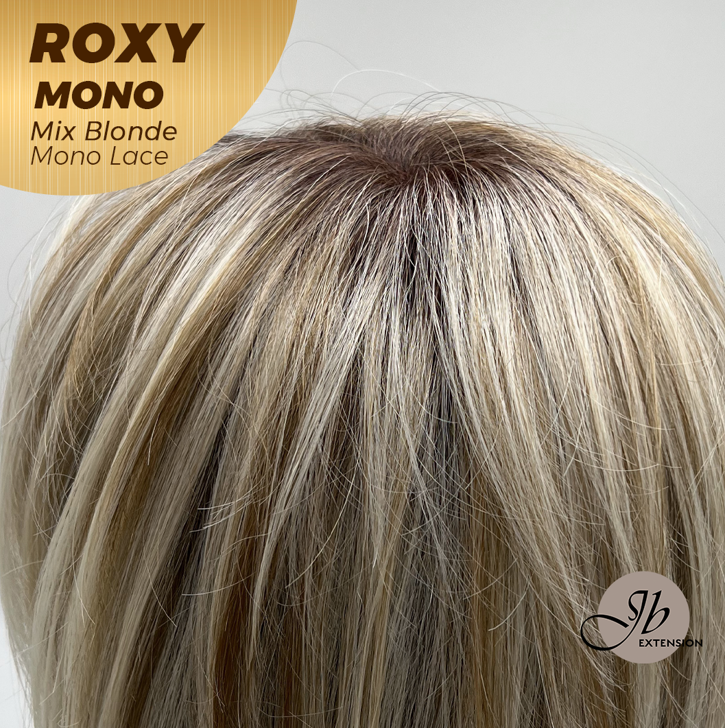 JBEXTENSION ROXY MONO Full Monofilament Handmade Full Lace Full Hand Tied Wig 19 Inches Mix Blonde Mono Lace Handmade Futura Fiber Wig with Anti-slip Silicone Strips Glueless Wig ROXY MONO - MIX BLONDE【BENDY EAR TABS】