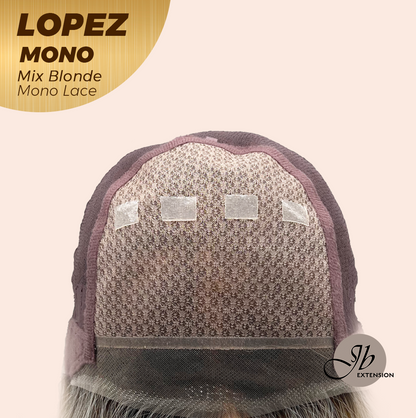 JBEXTENSION LOPEZ MONO Full Monofilament Handmade Full Lace Full Hand Tied Wig 18 Inches Mix Blonde Mono Lace Handmade Futura Fiber Wig with Anti-slip Silicone Strips Glueless Wig LOPEZ MONO - MIX BLONDE【BENDY EAR TABS】