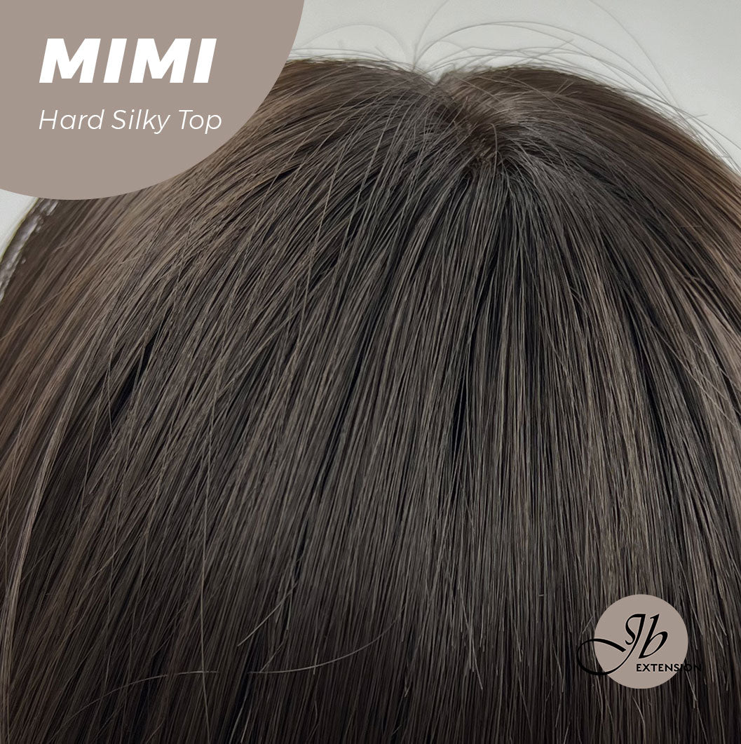 JBEXTENSION 16 Inches Scalpiana 3.5X4 Hard Silky Top Natural Scalp Effect Midnight Brown(Black/Brown) Body Wave Wig with Bangs Wig MIMI SILK TOP - MIDNIGHT BROWN