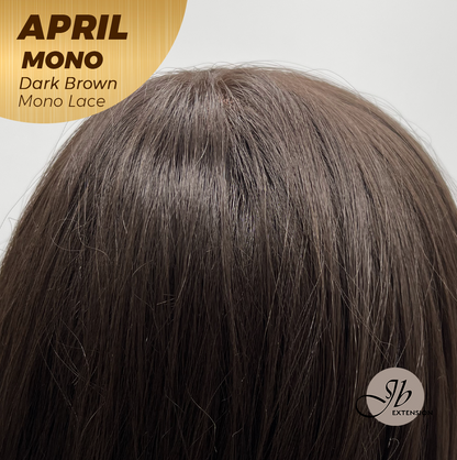 JBEXTENSION APRIL MONO Monofilament Handmade Wig 6X5 Full Monofilament Hand Tied Top Wig 18 Inches Dark Brown Mono Lace Wig With Anti-slip Silicone Strips Glueless Wig APRIL MONO DARK BROWN【BENDY EAR TABS】