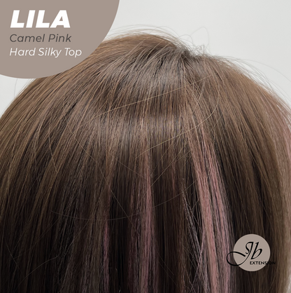 JBEXTENSION 20 Inches Scalpiana Camel Pink Wolf Cut 3.5X4 Hard Silky Top Natural Scalp Effect Wig With Bangs LILA CAMEL PINK