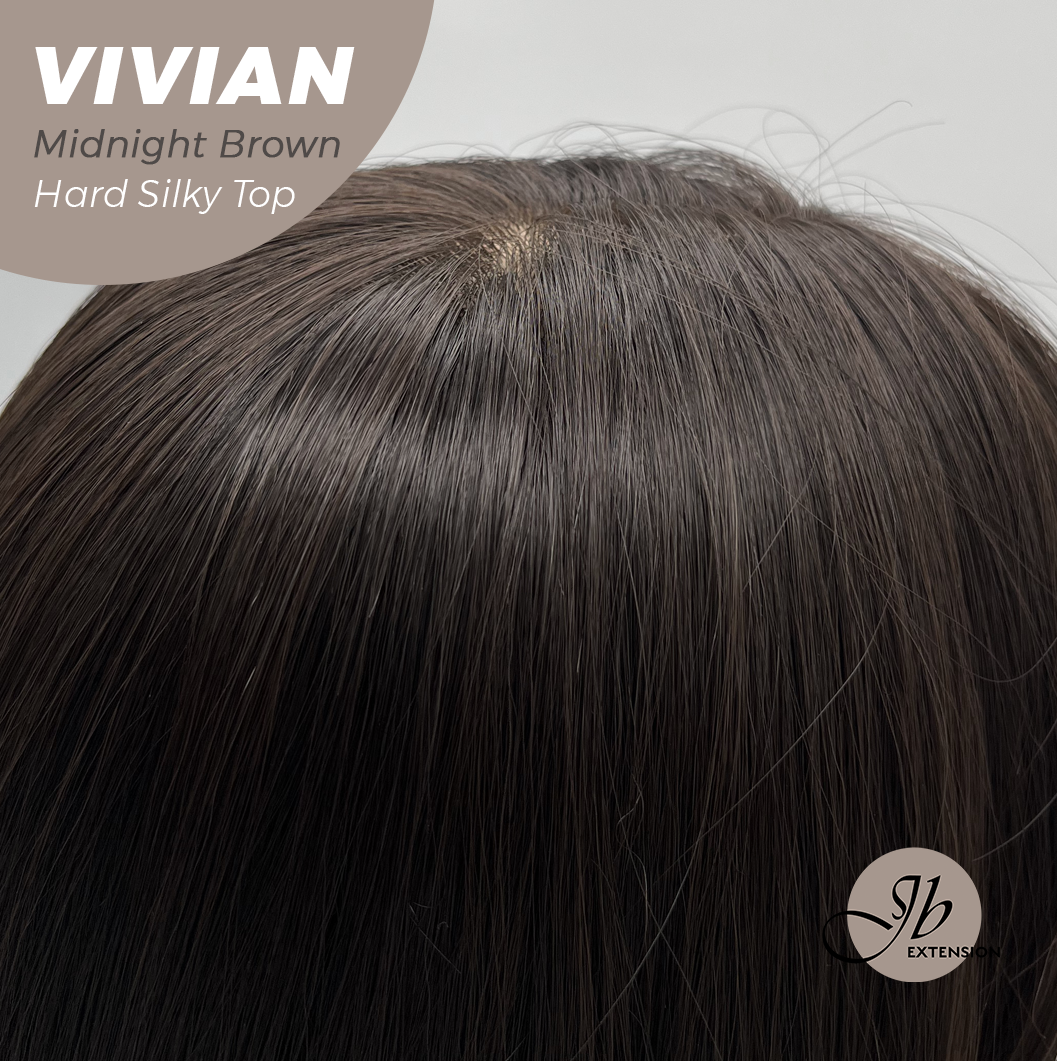 JBEXTENSION 24 Inches Scalpiana Midnight Brown(Black/Brown) Wave 3.5X4 Hard Silky Top Natural Scalp Effect Wig VIVIAN MIDNIGHT BROWN