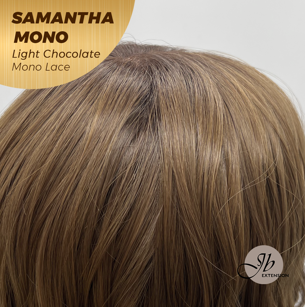 JBEXTENSION SAMANTHA MONO Full Monofilament Handmade Full Lace Full Hand Tied Wig 17 Inches Light Chocolate Mono Lace Handmade Futura Fiber Wig with Anti-slip Silicone Strips Glueless Wig SAMANTHA MONO LIGHT CHOCOLATE【BENDY EAR TABS】