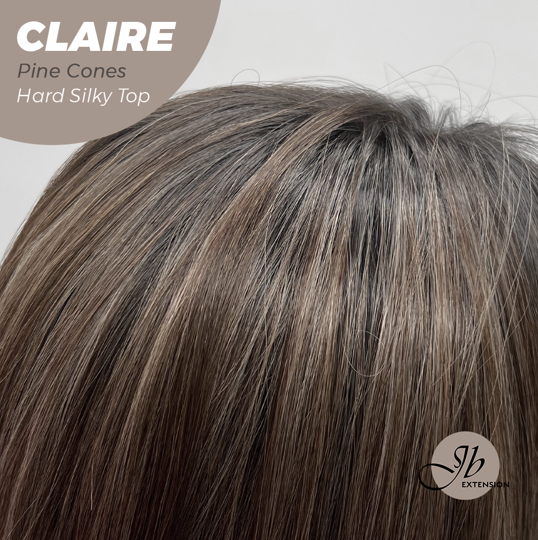 JBEXTENSION 22 Inches Scalpiana Pine Cones 3.5X4 Hard Silky Top Natural Scalp Effect Women Wig with Bangs CLAIRE SILKY TOP - PINE CONES