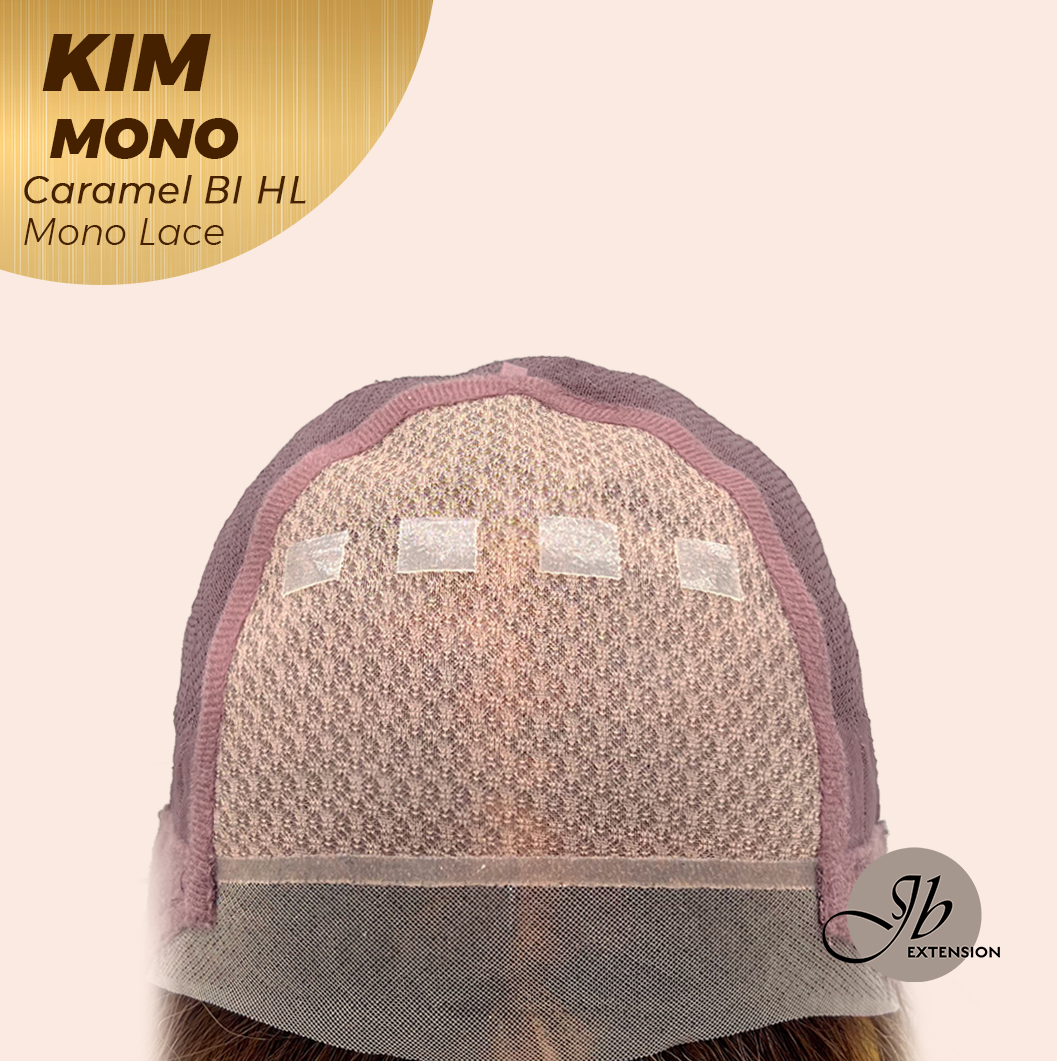 JBEXTENSION KIM MONO Full Monofilament Handmade Full Lace Full Hand Tied Wig 17 Inches Caramel Blonde Highlight Mono Lace Handmade Futura Fiber Wig with Anti-slip Silicone Strips Glueless Wig KIM MONO - CARAMEL BLONDE HIGHLIGHT【BENDY EAR TABS】
