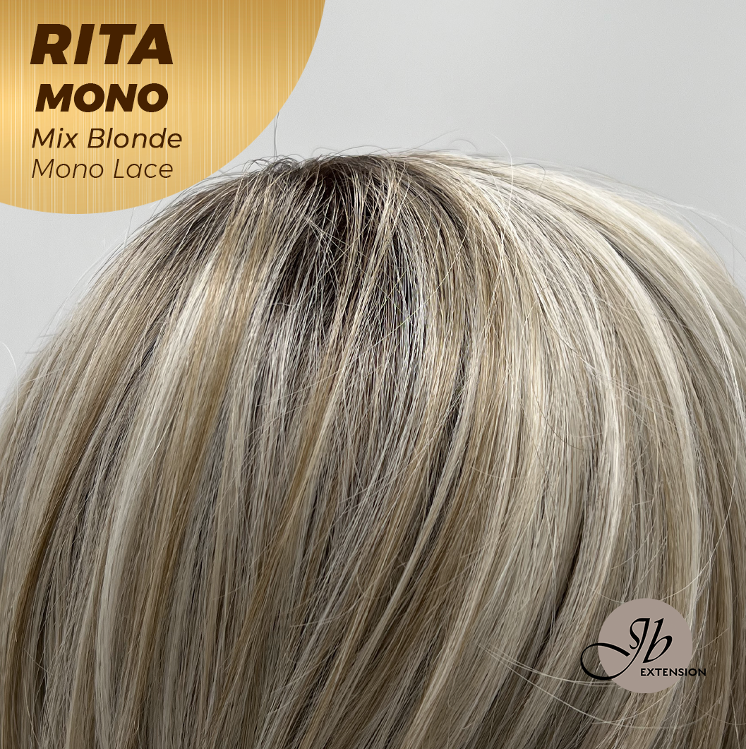 JBEXTENSION RITA MONO Monofilament Handmade Wig 6X5 Full Monofilament Hand Tied Top Wig 14 Inches Curly Mix Blonde Mono Lace Wig with Anti-slip Silicone Strips Glueless Wig RITA MONO - MIX BLONDE【BENDY EAR TABS】