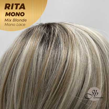 JBEXTENSION RITA MONO Monofilament Handmade Wig 6X5 Full Monofilament Hand Tied Top Wig 14 Inches Curly Mix Blonde Mono Lace Wig with Anti-slip Silicone Strips Glueless Wig RITA MONO - MIX BLONDE【BENDY EAR TABS】