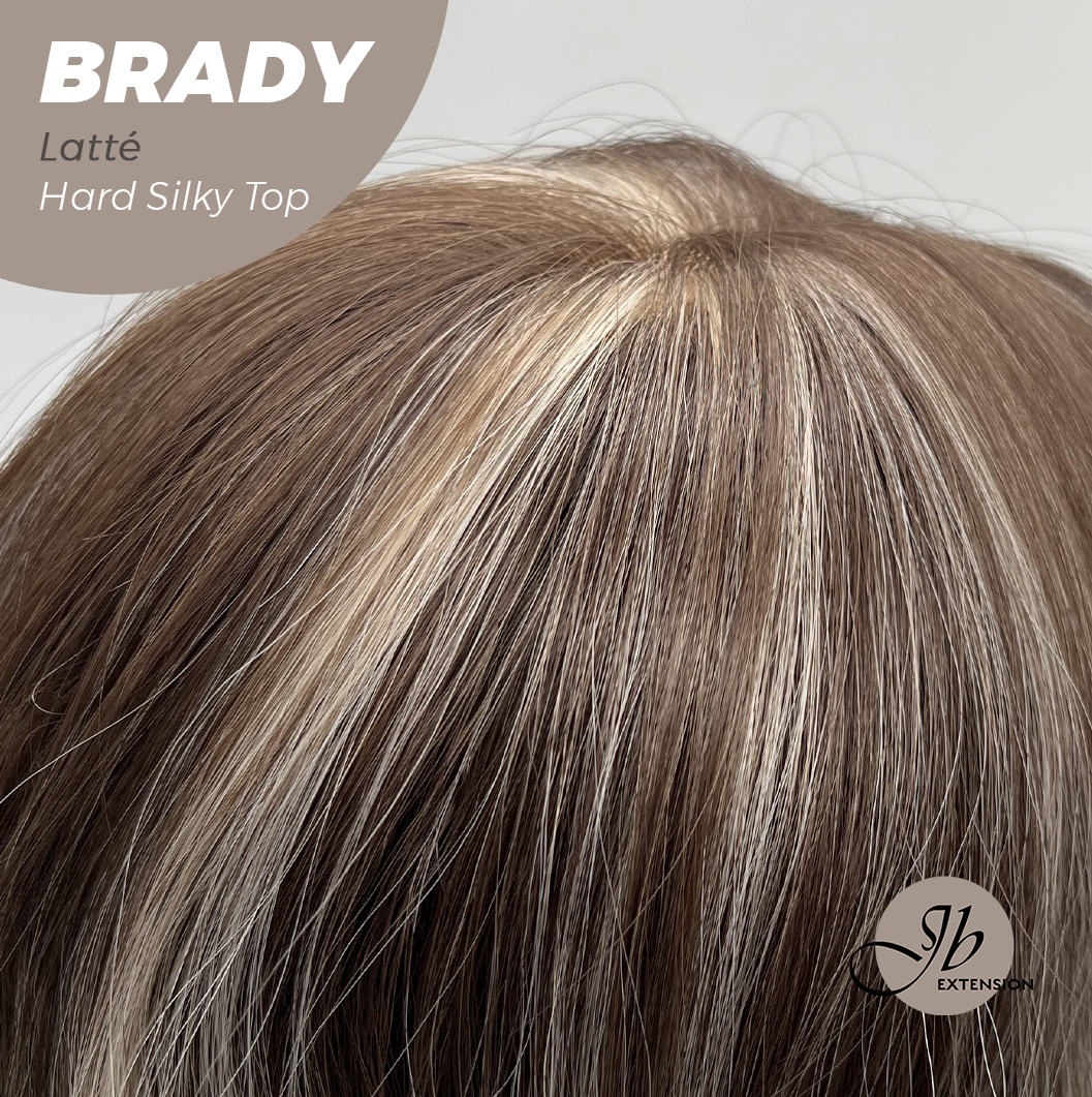 JBEXTENSION 12 Inches Scalpiana Wave Latté 3.5X4 Hard Silky Top Natural Scalp Effect Wig with Bangs BRADY LATTé