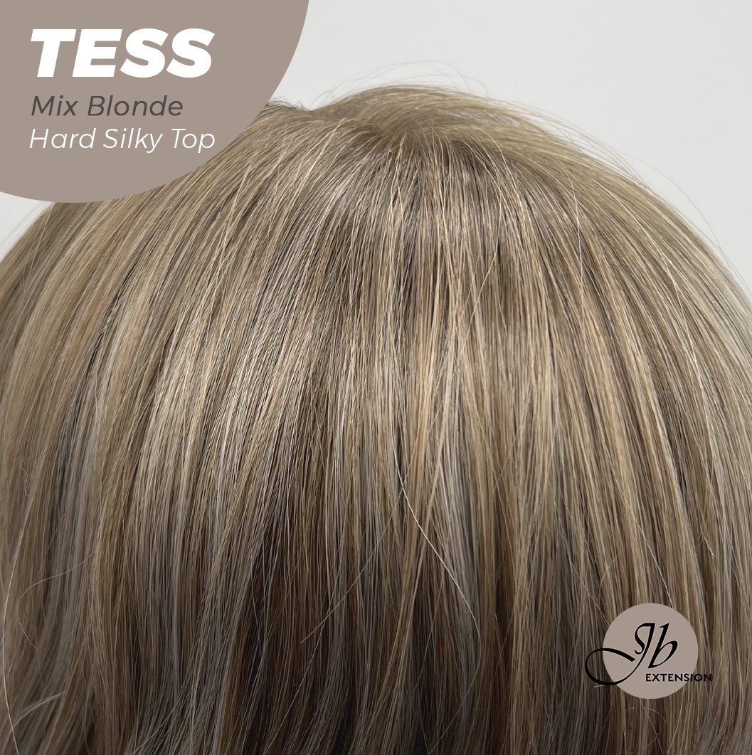 JBEXTENSION 15 Inches Scalpiana Wave Mix Blonde 3.5X4 Hard Silky Top Natural Scalp Effect Wig with Bangs TESS MIX BLONDE